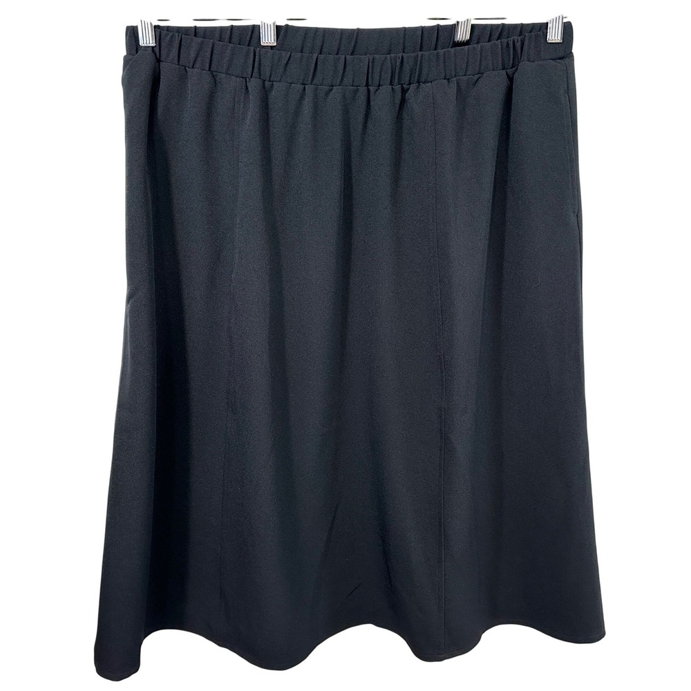 Woman Within Plus Size 22/24W Midi Skirt 1X Black A-Line Elastic Office 1344